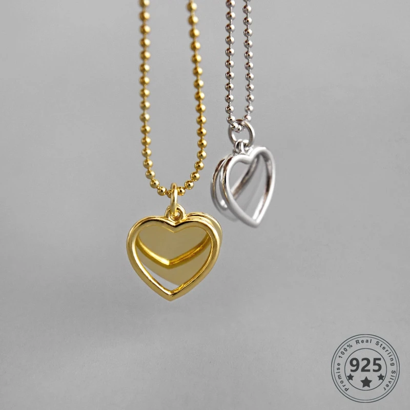 LouLeur 925 пробы Серебряное ожерелье с двойным сердцем INS Стильная Золотая подвеска романтическое ожерелье для женщин модное ювелирное изделие подарки