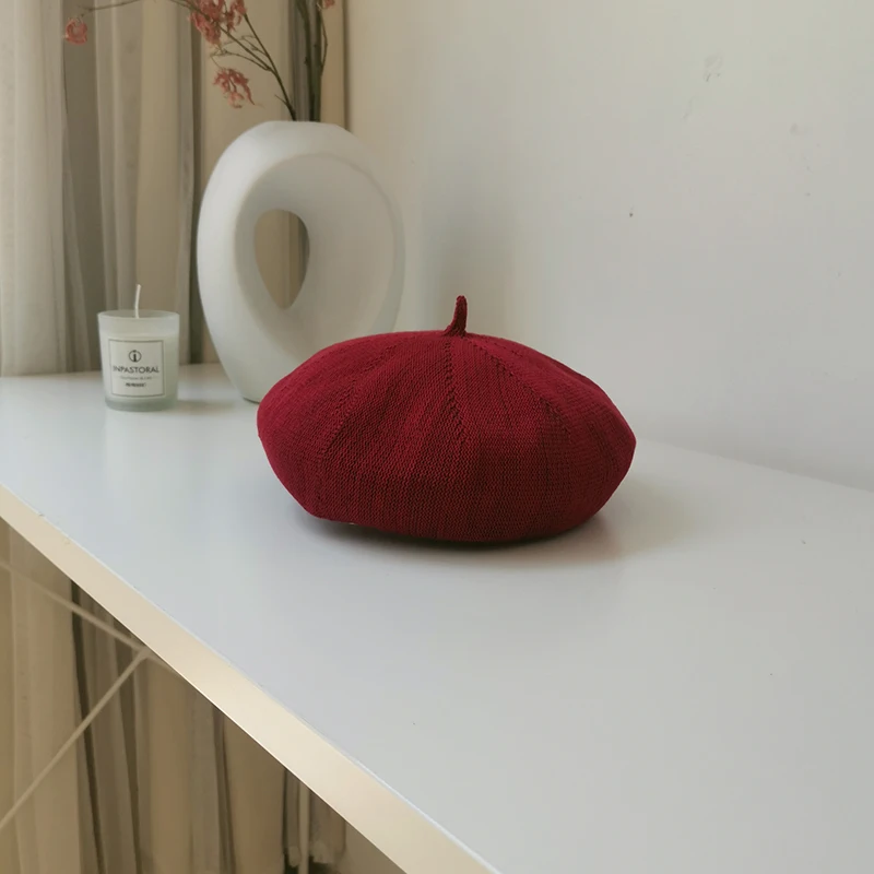Burgundy H3551 женский берет, женская летняя тонкая дышащая простая шапка для художника, чистый цвет, корейская мода, универсальные шапки для студенток - Цвет: Burgundy