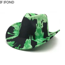 

2022 New Fashion Men Women Western Cowboy Hat Fashion Black Green Print Vintage Panama Jazz Felt Hat Sombrero Hombre Hat