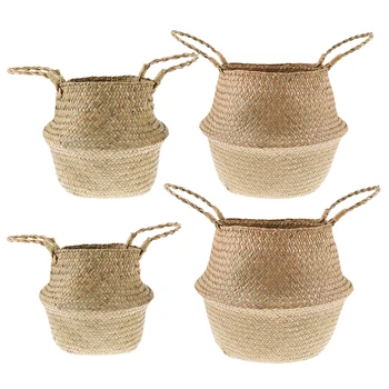

Rattan Woven Box Basket Set and Tray Set Natural Handmade Organizer Seaweed, 4 Size