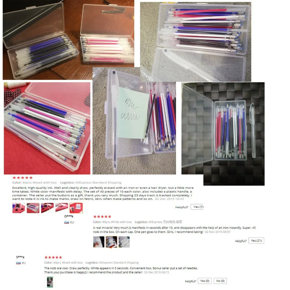 40pcs Heat Erasable Pen High Temperature Disappearing Fabric Marker Refills with Storage Box Fabric Craft Tailoring Accessories