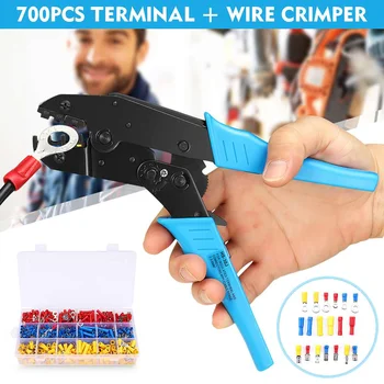 

Crimper Plier Set 0.5-6mm2 HS-30J Ratchat Wire Crimper with 700Pcs Wire Terminals Kit Crimp Connector Insulated
