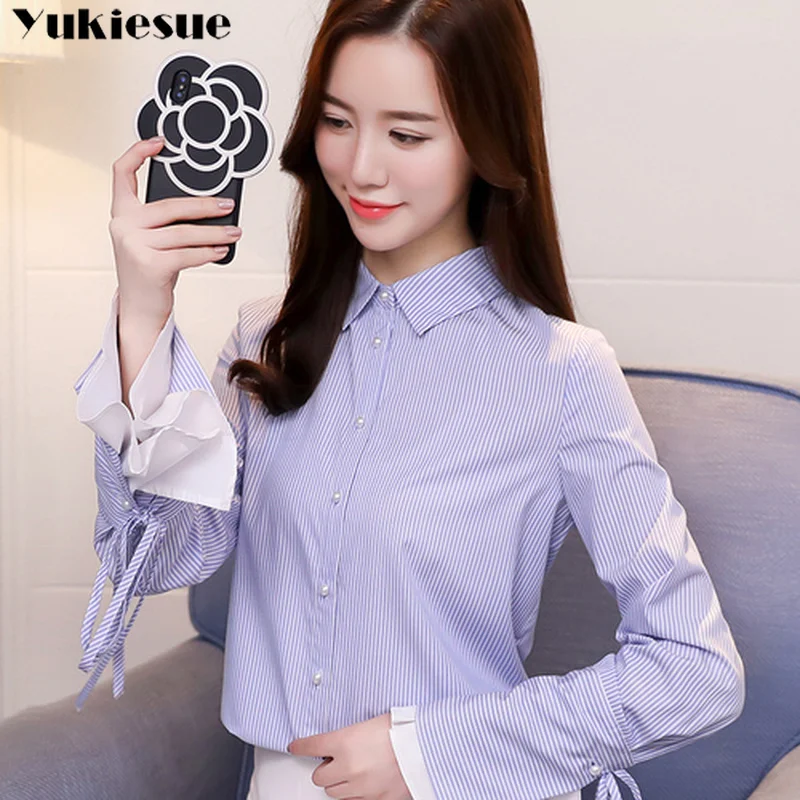 

Fashion woman blouses 2019 long sleev striped OL blouse women tops chiffon blouse shirt blusa feminina shirt women plus size