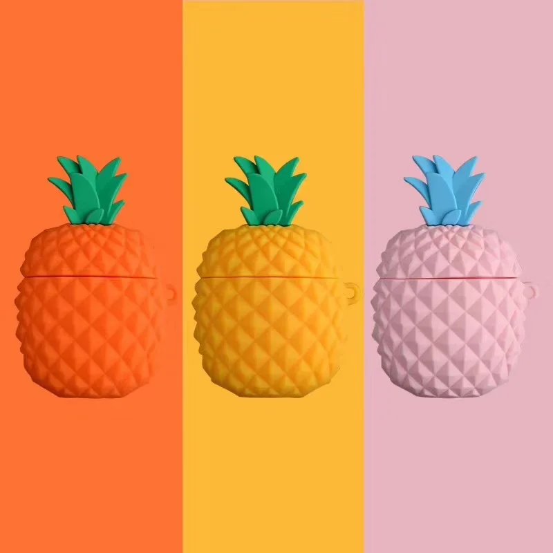 

Pineapple Fruit Cute Cartoon For Apple Airpods Case Silicone Gel Fall-Proof Four Pure Color Protection Headphone Cover