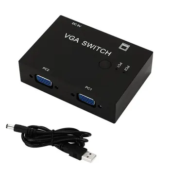 

Metal LCD TV 2 In 1 Out Converter Video Sharing Box 2 Port Black VGA Switch Wide Screen Splitter For PC Projector Monitor