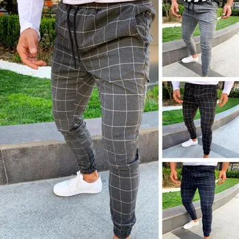 

Droppshiping Men Casual Skinny Jogging Joggers Slim Fit Tracksuit Sport Sweat Plaid Pants Trousers J55