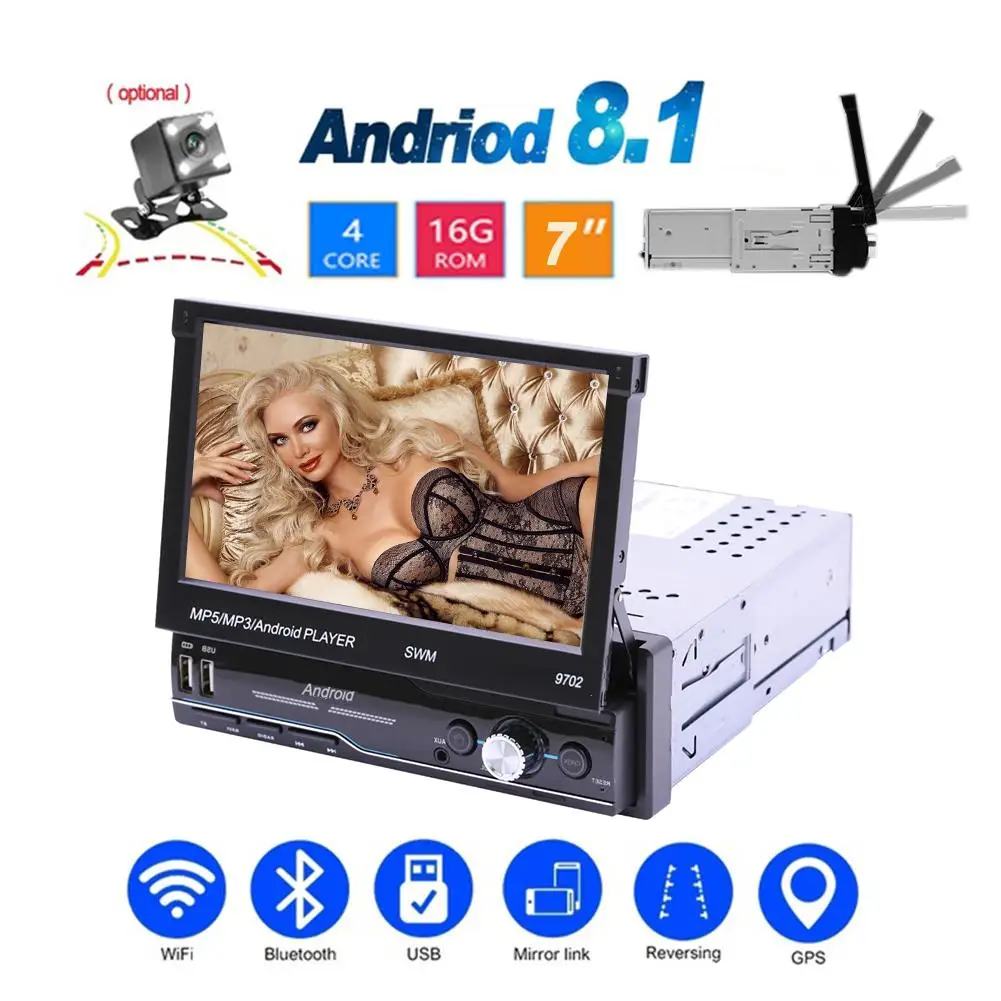 1 DIN Car Radio GPS Navigation Bluetooth Rear View Camera Auto Video Player MP5 Multimedia Stereo Audio FM USB | Автомобили и