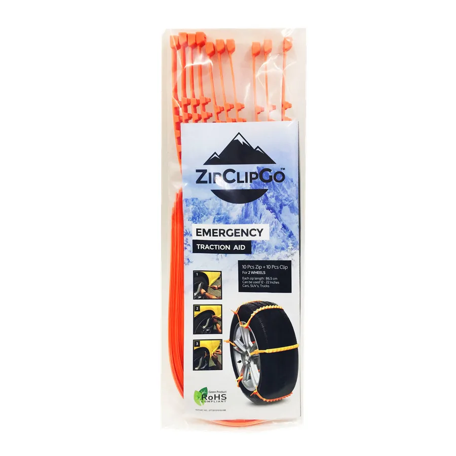 ZipClipGo Emergency Traction Aid Tire Snow Chains For Cars SUVs Trucks Anti Wheel Slip Chain Zip Clip Go