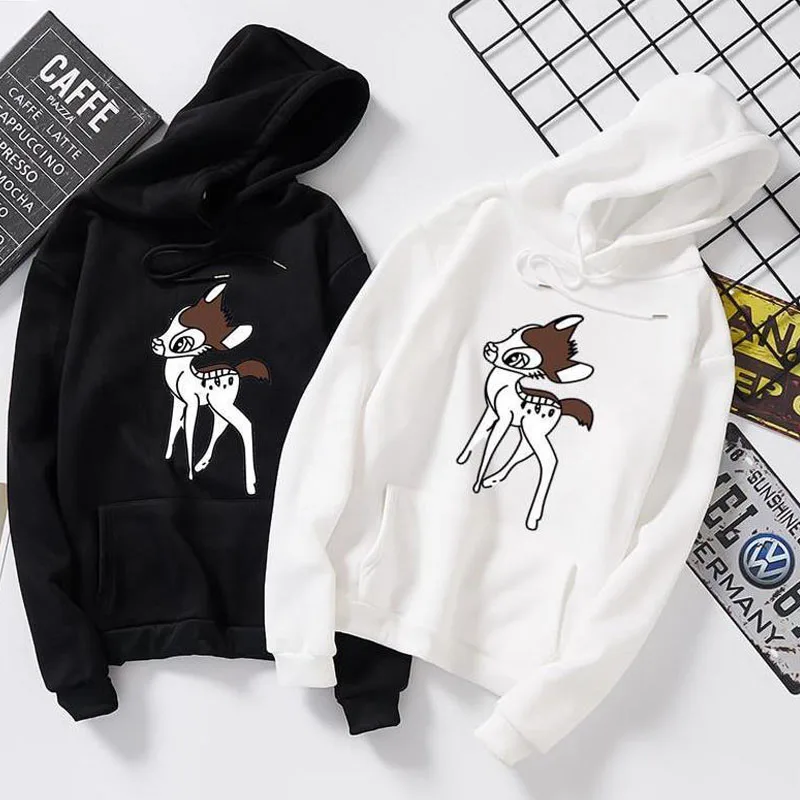 Women Hoodies Hooded Cute Deer Print Hoodies Long Sleeve Hooded Loose Casual Pullover Sweatshirt Hoodies Autumn Winter Fleece Harajuku Hoodies With Pocket Coat Hoodies Hooded