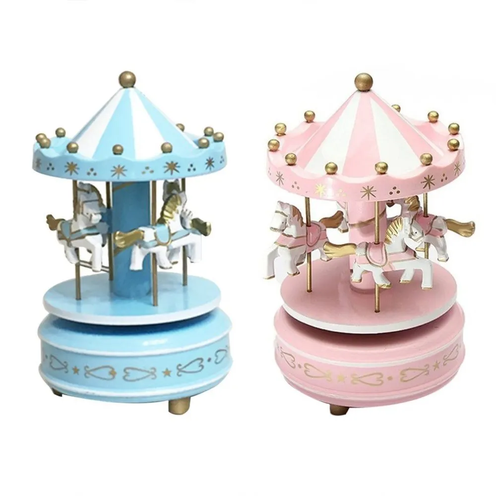 Merry-Go-Round Wooden Music Box Toy Child Baby Game Home Decor Carousel horse Music Box Christmas Wedding Birthday Gift