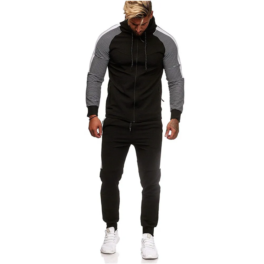 CYSINCOS спортивный костюм с капюшоном, мужские комплекты для бега Homme из двух частей, белые мужские спортивные костюмы с капюшоном, спортивные костюмы, осенние спортивные костюмы - Цвет: black