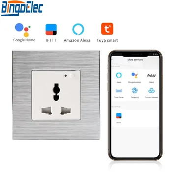 

Bingoelec UK 13A Universal Wall Socket Wireless WIFI Socket Aluminum Frame Smart Home Automation Wireless Control By Tuya APP
