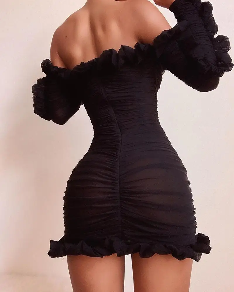Женское сексуальное платье, сплошное, на шнуровке, с открытыми плечами, с оборками, с рюшами, платье