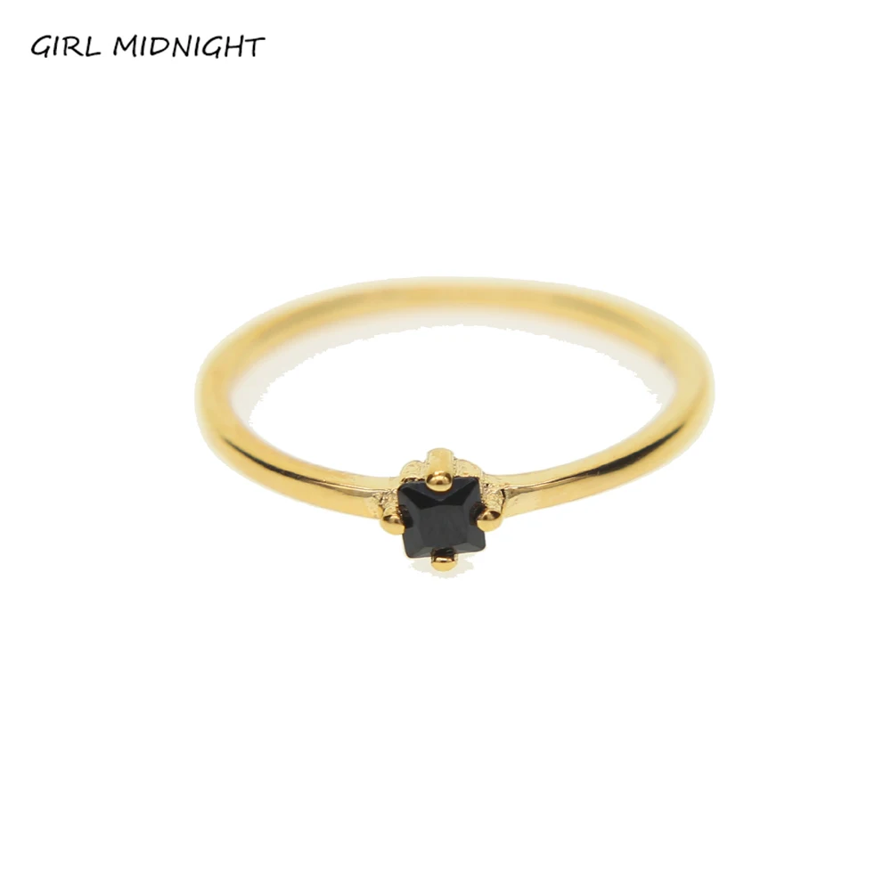 Women Engagement Ring Black Stone Minimalist Gold Stacking Dainty Single Stone 925 Silver silver ring silver rings