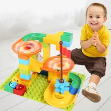 56-76 PCS Marble Race Run Block Compatible LegoINGlys Duploed Building Blocks Funnel Slide Blocks DIY Bricks For Children Toys funlock duplo marble run plastic slide 43p blocks crystal snowice building toys for children