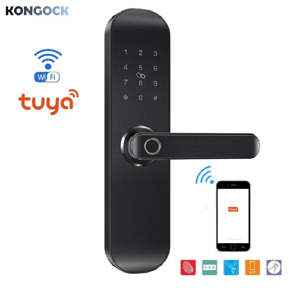 

Tuya APP electronic wireless smart door lock, WIFI Remote Control RFID Card digital Code Unlock for home apartment airbnb hotel