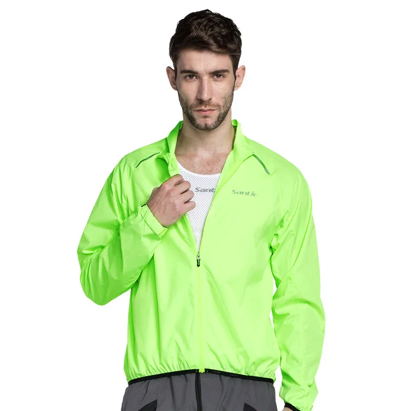 Мужские ветрозащитные куртки Santic для велоспорта, защита от солнца, защита от брызг воды UPF30+ велосипедная одежда, зеленое пальто M5C07015V