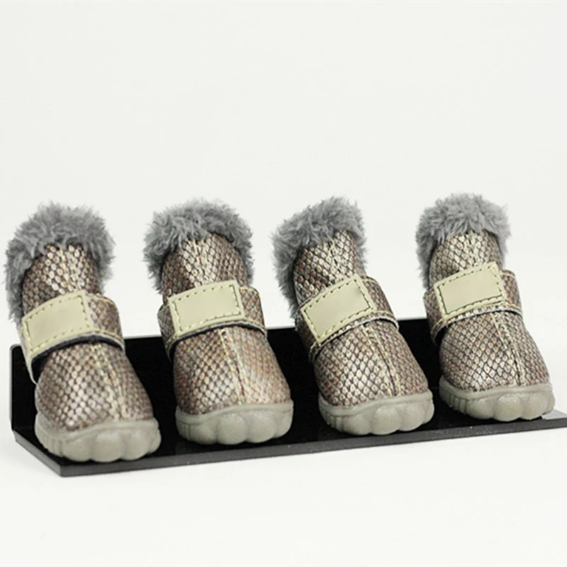 4 шт./компл. обувь для домашних животных зимние супер теплые ботинки для собак хлопковые противоскользящие туфли для чихуахуа плюшевый Мопс щенок продукт для домашних животных водонепроницаемый