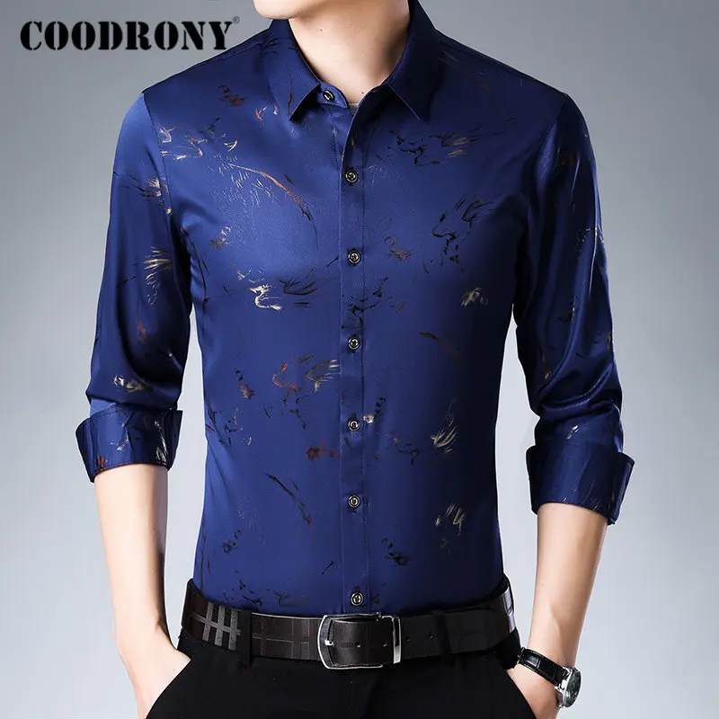 Blue Бренд COODRONY, мужские рубашки с длинным рукавом, хлопковая Мужская рубашка, осенние мужские повседневные рубашки, уличная мода, дизайн, Camisa Masculina 96069 - Color: Blue