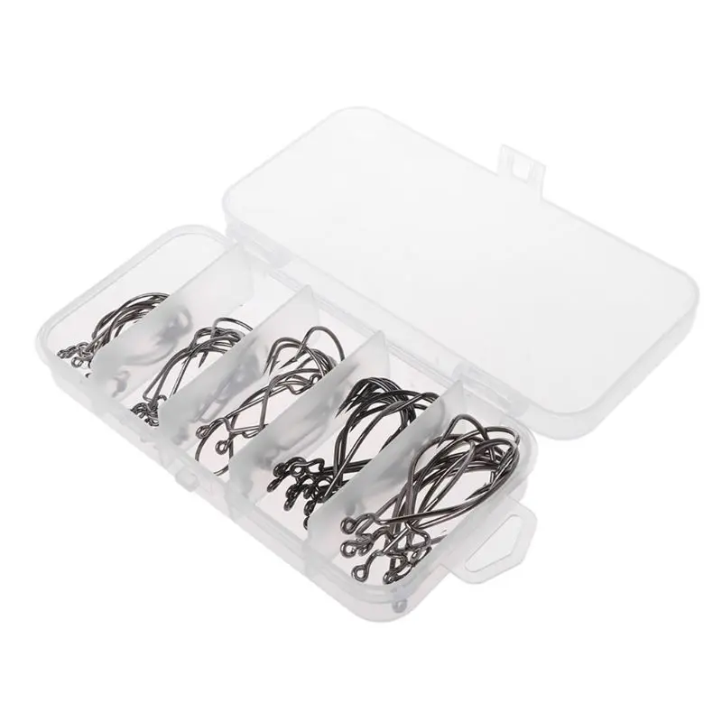 

50 Pcs/Set Fishing Hook Offset Hooks 2# 1# 1/0# 2/0# 3/0# Carp Tackle Sharp Tips Carbon Steel Black Snap Accessories