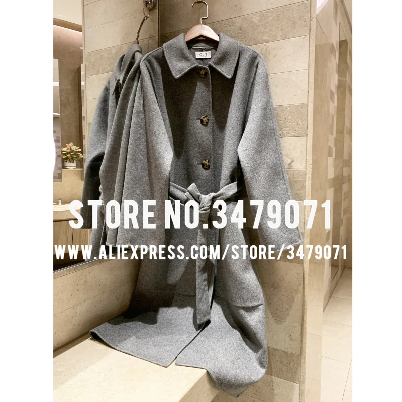 Простая Темпераментная Женская зимняя высококачественная двухсторонняя кашемировая куртка Повседневная Длинная кашемировая куртка с поясом