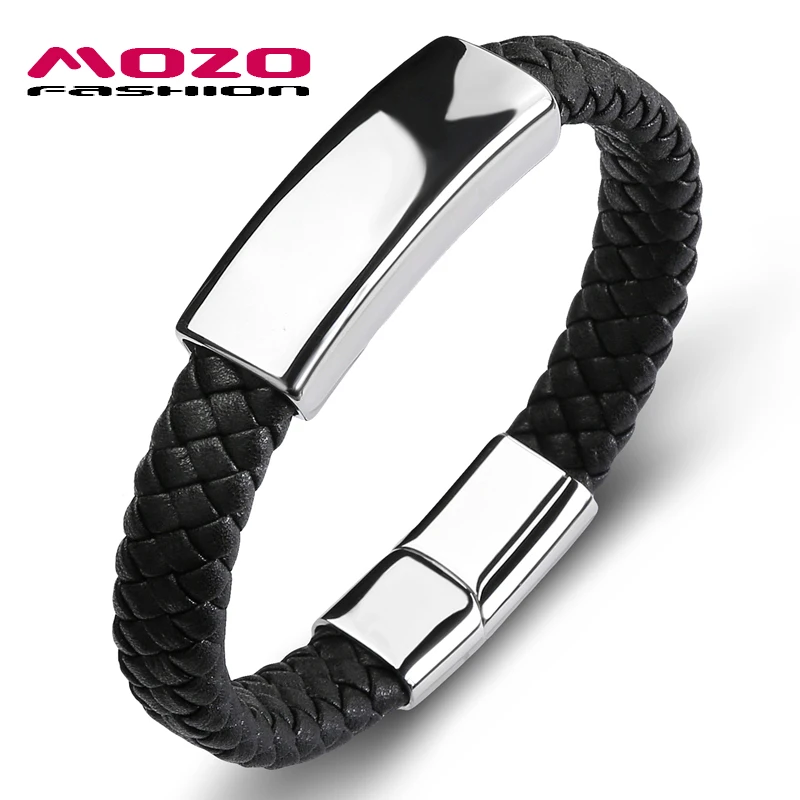 Модный трендовый мужской браслет черные кожаные глянцевые простые браслеты из