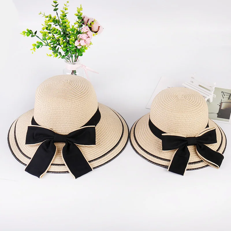 

Hat Women's Korean-style Solid Color Simple-Style Parent And Child-Straw Hat Outdoor Outing Beach Hat College Style Sun Protecti