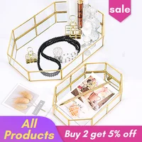 Golden Mirror Tray Cosmetic Container Jewelry Organizer Case Bathroom Storage Lipstick Necklace Desktop pantry organizer cake 2