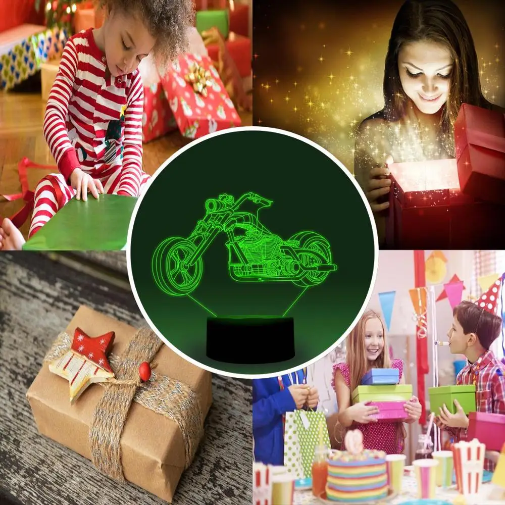 NiteApps 3D Классический мотоцикл ночник настольная лампа Иллюзия украшение лампа подарок на день рождения приложение/сенсорное управление
