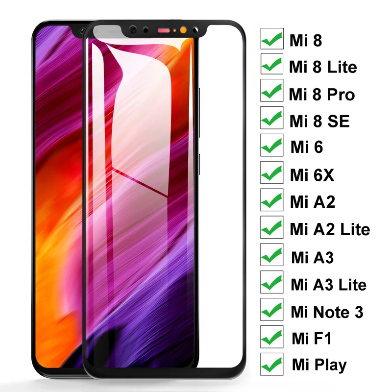 Защитное стекло 100D для Xiaomi pocophone F1 Mi 8 SE Mi8 Pro 6 6X Play A2 A3 Lite закаленное защитное пленка