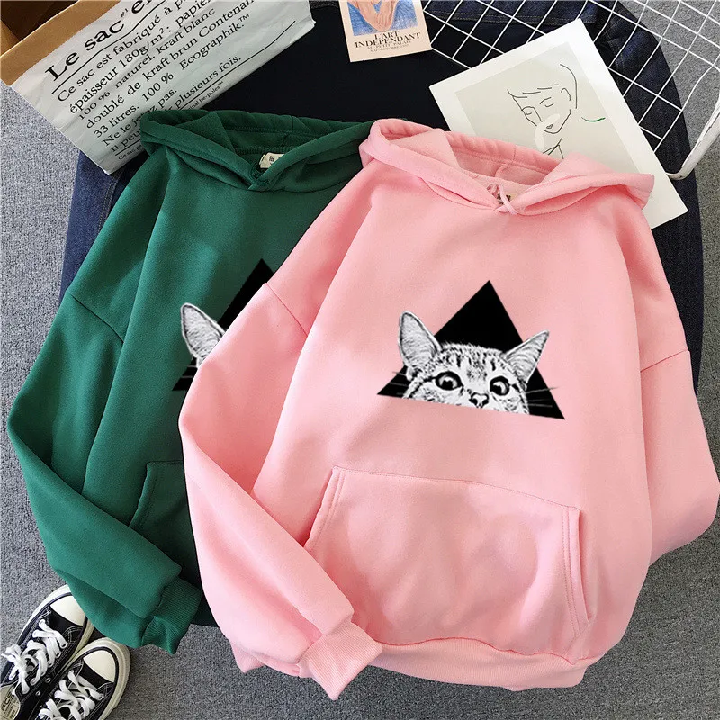Pink Осень и зима новая пара толстовка с капюшоном Кот до и после плотная рубашка с принтом WGNVWY09 - Цвет: Pink