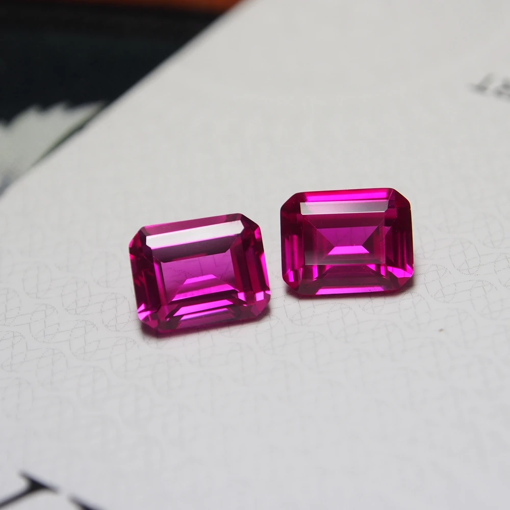 Meisidian 8X10mm 4 Carat Top Quality Lab Pink Sapphire Ruby Emerald Cut Loose Gemstone For BIY Ring Making