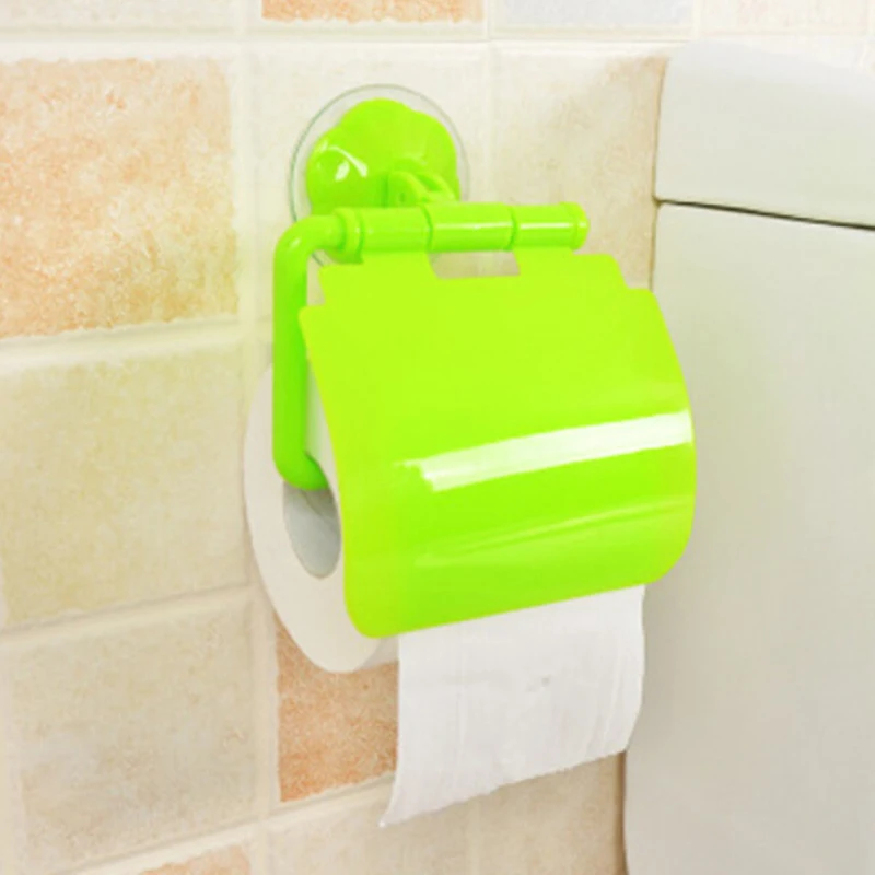 Plastic Wall Mount Plastic Suction Cup Bathroom Toilet Roll Paper Holder&Cover