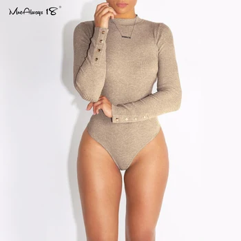 

Mnealways18 Casual Knitted Sexy Bodysuit Long Sleeve Female Bodycon Jumpsuit Rompers Women Playsuit Button Ladies Overalls 2020