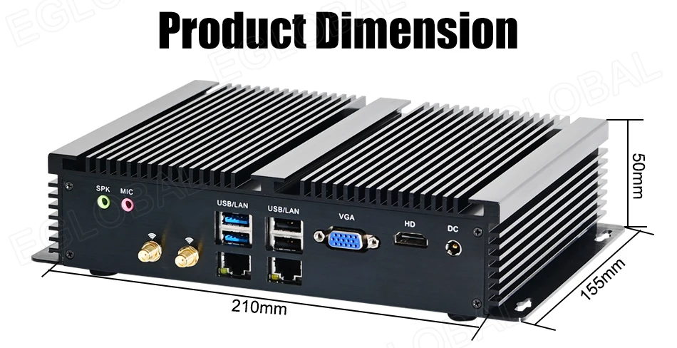 Elevate Your Operations with the Eglobal Industrial Fanless Mini PC - 6 COM, 2 LAN, Windows/Linux, Barebone System. Experience 7/24 Hours Working, 4 USB 2.0, 4 USB 3.0, and WIFI. Upgrade your industrial setup with this high-performance computing solution! Description Image.