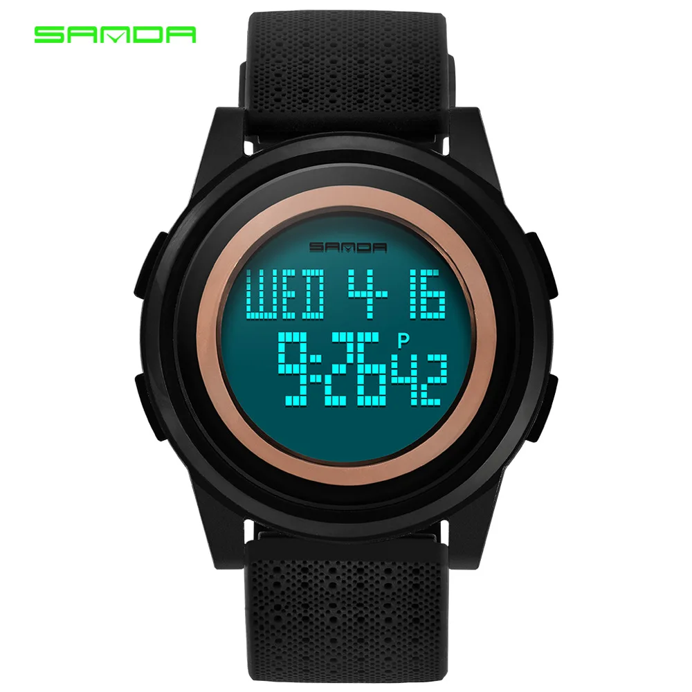 

SANDA-Style Business with Numbers Multi-functional LED Night Light Waterproof Swimming Outdoor Sports Men Electronic Watch