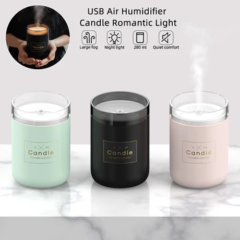 

280ML Ultrasonic Air Humidifier Candle Romantic Soft Light USB Essential Oil Diffuser Car Purifier Aroma Anion Mist Maker 1pcs