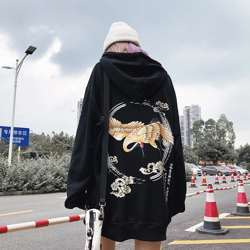 Дропшиппинг китайский стиль кран пара толстовка с капюшоном для мужчин и женщин свободный оверсайз Ретро высокий уличный хип хоп Топ