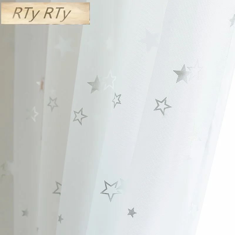 

Light Shiny Sliver Star White Sheer Tulle Window Curtains For Living Room Bedroom Modern Yarn for Kid Room Drape