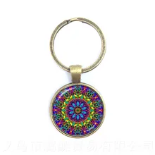 OM/AUM porte-clés fait à la main bleu Mandala Datura fleur symbole Art bijoux verre Photo porte-clés amour sans fin et Vengeance(China)