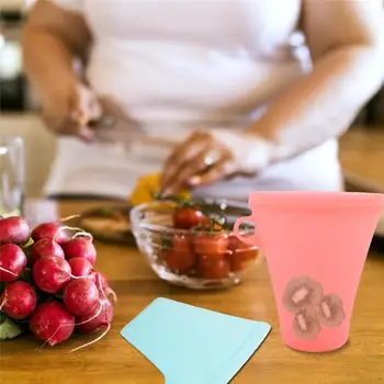 

3pcs Silicone Food Storage Containers Leakproof Containers Reusable Stand Up Zip Shut Bag Cup Fresh Bag Food Storage Bag