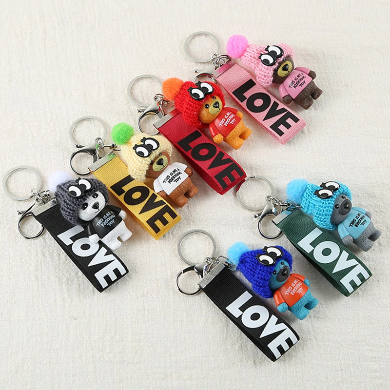 

Fashion Keyrings Teddy Bear Keychain Letters Woolen Color Handbag Hanging Pendant Key Chians Ring Holder Jewelry Accessories