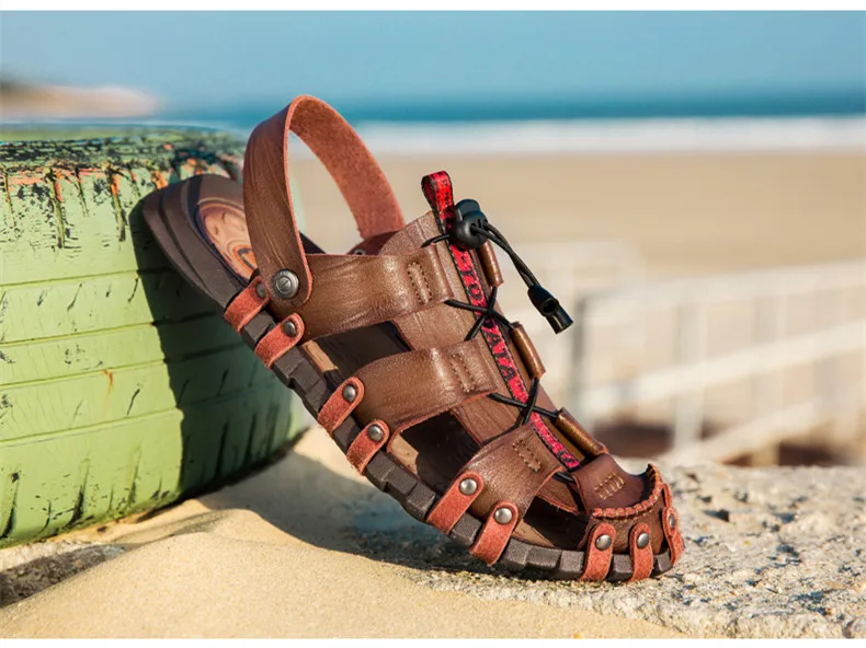 Уличная обувь на плоской подошве; повседневные мужские мягкие сандалии без застежки; удобные летние кожаные пляжные туфли в римском стиле; большие размеры 38-47