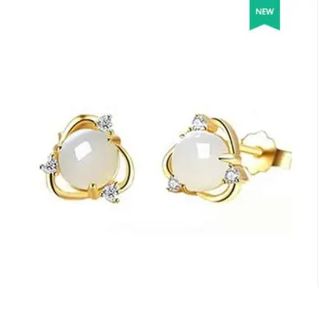 

Designer Natural S925 Silver Jewelry with Jade Anti-allergy Earrings free shipping