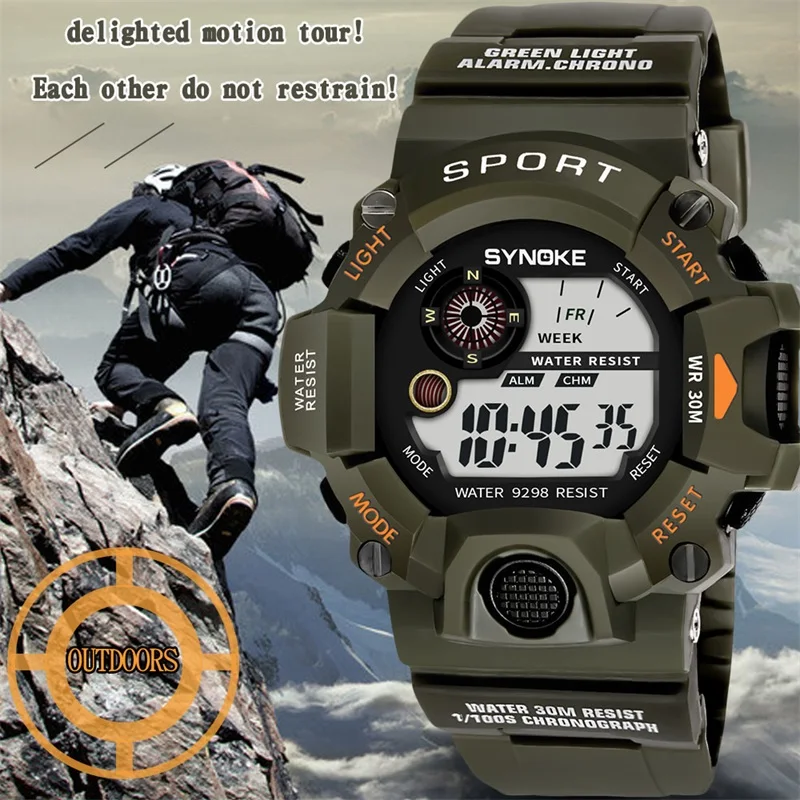 

SYNOKE Men Watches Anti-Shock 30M Waterproof Resistant Sports Watch PU Strap Luminous Electronic Clock Wristatch Relojes Hombre