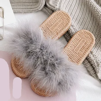 

Women's Wool Slippers Flip Flops Autumn New Platform-Bottomed Mane Open Toe Sandals Beach Walk Shoes Elegant Slippers Flat