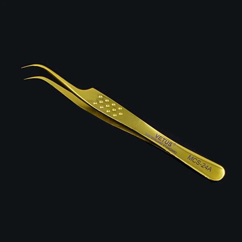 24A-Gold Vetus Original MCS Series New Style Premium Eyelashes Tweezers Ultra Fine Tip Improve for 3D 6D Lashes Extensions - Цвет: 24A-Gold