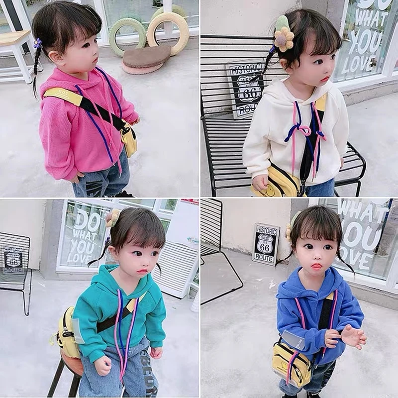 

Spring and Autumn Cute Sweet Girls Solid Color Sweater Loose Simple Hoodie Children Korean Clothes