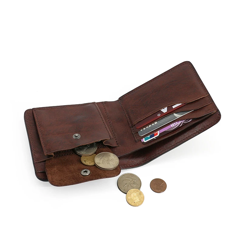Men Short Wallets Genuine Leather Male Clutch Bag First Layer Cow Leather Retro Bifold Wallet Simple Coin Purses Money Bag Card