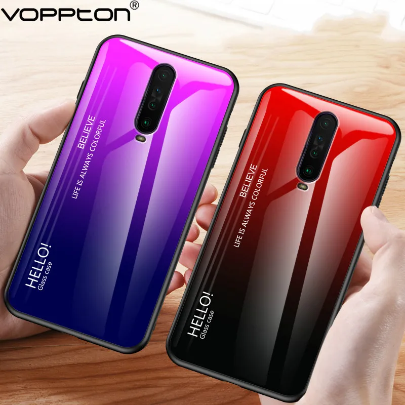 Градиентный чехол из закаленного стекла для Xiaomi POCOPhone POCO X2 с силиконовой рамкой